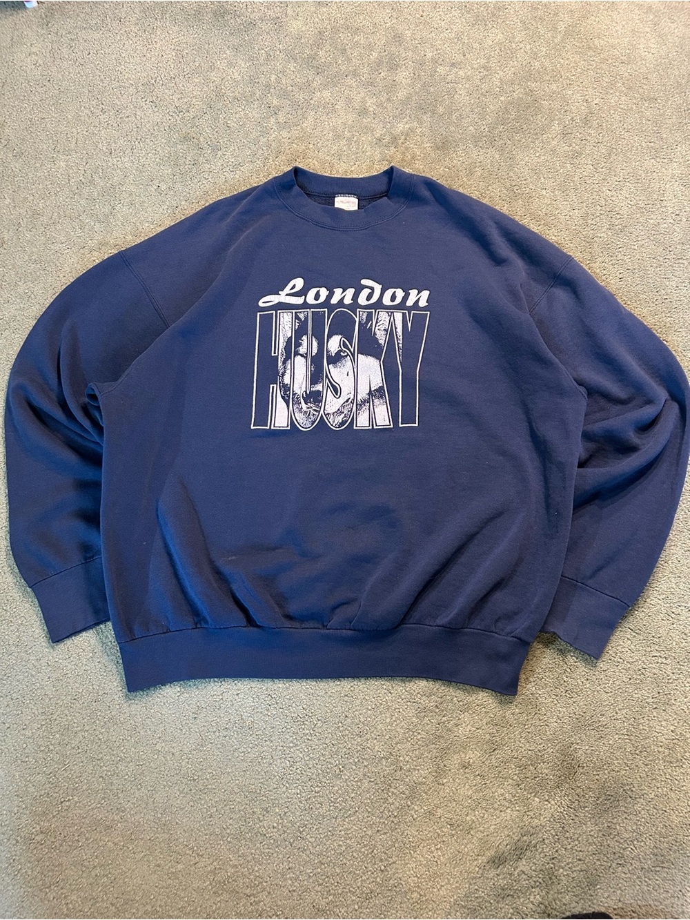 Vintage 90s London Husky Animal Nature Crewneck Sweatshirt Size XL Y2K Blue - Picture 1 of 5